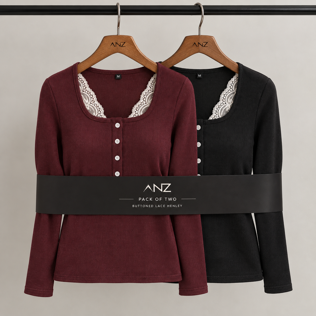 Buttoned Lace Henley — Pack of 2