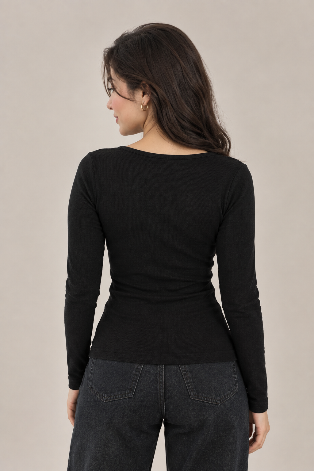 Black Buttoned Lace Henley