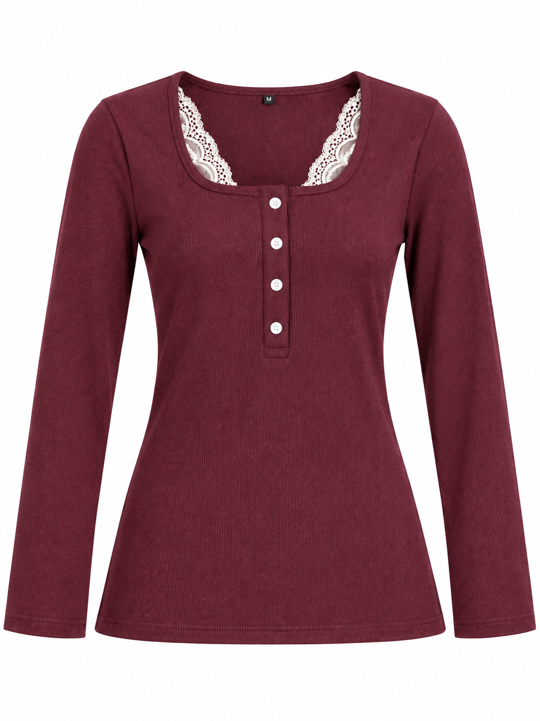 Mehroon Buttoned Lace Henley
