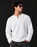 White | Waffle Knit Henley | Full Sleeves