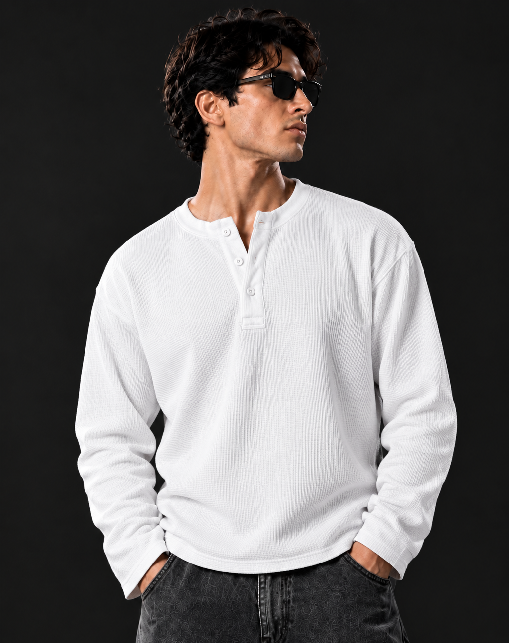 Waffle Knit Henley – Pack of 2 (Black & White)