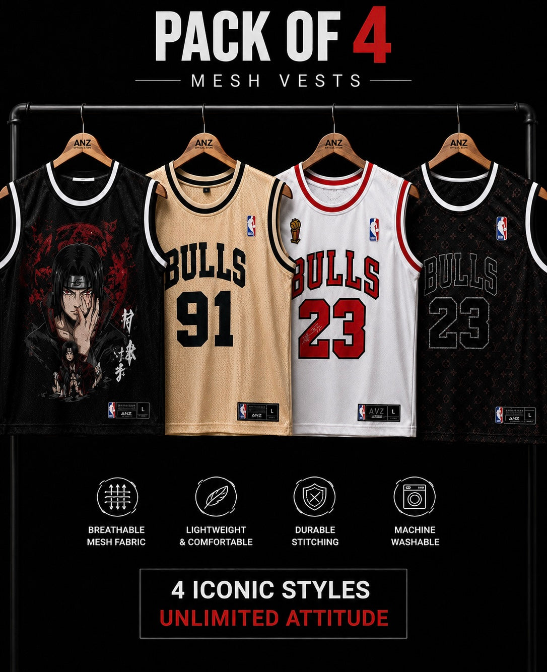 BULLS SLEEVELESS  VEST ( PACK OF 4)