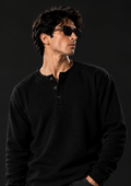 Black | Waffle Knit Henley | Full Sleeves