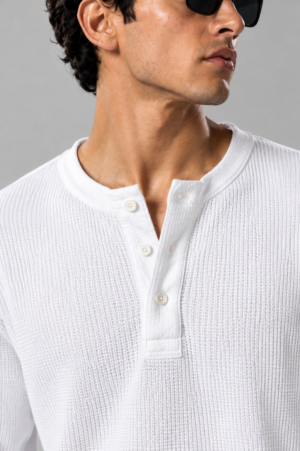 Waffle Knit Henley – Pack of 2 (Black & White)