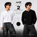 Waffle Knit Henley – Pack of 2 (Black & White)